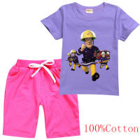 Fireman Sam เสื้อยืดชุดเด็กหญิงแขนสั้น Tee เสื้อกางเกงขาสั้นน่ารักอะนิเมะฤดูร้อน Tee เสื้อสั้นกางเกงเด็ก8670