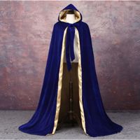 Royal Blue And Gold Lined Outdoor Wedding Cloak Velvet Cloak Medieval Cape Women Winter Outside Wedding Cloak