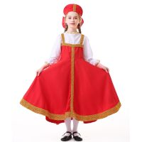 №✔ Russian Dance Girl Costume Red Sarafan Folk Fancy Dress Kids Russian Traditional Clothing