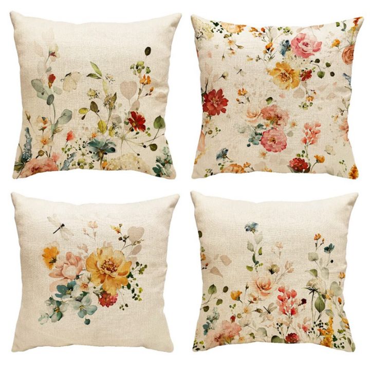 Spring Pillow Covers Flower Pillow Cover 18X18 Set of 4 Farmhouse ...