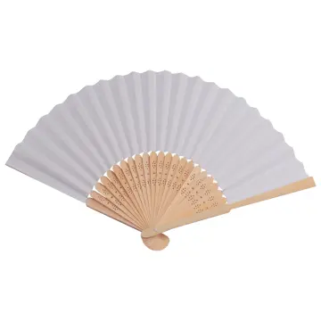 12 Pack Handheld Folding Fan White Paper & Bamboo Foldable Folding