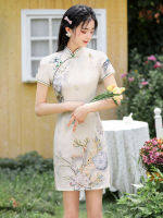 ผู้หญิงสีเขียวสีขาว Cheongsam ฤดูร้อน Vintage สั้น Plus ขนาดเครื่องแต่งกายหญิงแฟชั่นดอกไม้ Qipao S To 3XL S2306