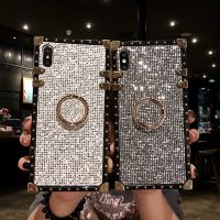 Luxury Square Rivet Metal Stand Case For iPhone14 14PRO 13 12 11Pro XR XS MAX Phone Cases for Samsung Galaxy S21 S22 Plus