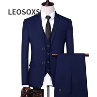 LEOSOXS Formal Business Wedding 3 Pieces Suit Set Male 2022 Blazers Jacket Pants Vest Trousers Dress Waistcoat