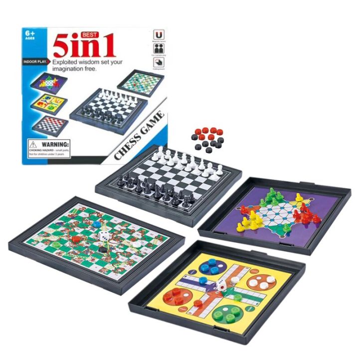 Hot Sale 5 In 1 Chessmen Checkers Magnetic Board Game Flying Chess Kids ...