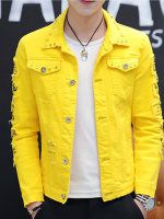 Denim Jacket Black Man Korean-style Students Handsome Versatile Coat Yellow Punk Rivet MENS Wear Summer New Style Cowboy Jacket