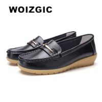 WOIZGIC Womens Mother Ladies Woman Female Genuine Leather Shoes Flats Loafers Platform Bling Slip On Moccasins Plus Size 43 44