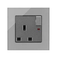 【Factory-direct】 kgcwmw 13A UK Power Socket พร้อม Dual USB Charger Wall Outlet ซ็อกเก็ตคู่สีเทากรอบแก้วสีเทามัลดีฟส์สิงคโปร์ไอร์แลนด์มอลตา146มม.