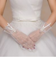 ✚☞ Wedding Accessories Charm Pearls Bridal Gloves White Lace with Finger Long Glove Elegant Lady Bride