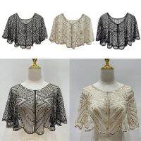 FORUM แฟชั่นสำหรับผู้หญิง 1920s วินเทจ สำหรับผู้หญิง Flapper shawl ลูกไม้สีดำ เสื้อคลุมสั้นๆ ตกแต่งด้วยลูกปัด