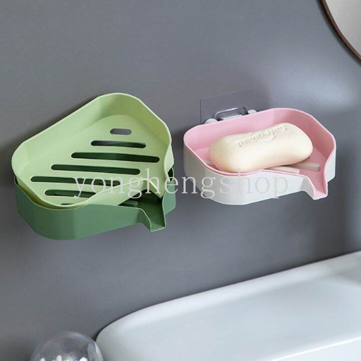 creative-punch-free-soap-box-wall-mounted-drain-soap-tray-dish-toiletries-organizer-storage-sponge-holder-bathroom-supply