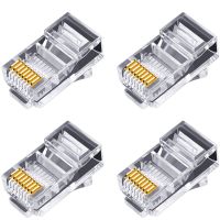 100Pcs RJ45 Connector 6U Gold Plated Pass Through Ethernet Cables Module Plug Network RJ-45 Crystal Heads Cat5 Cat5E