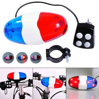 Bicycle Police Siren With LED Light Electric Horn Bicycle Power Horn Siren Bell 6 LED Strobe Blue Red Mountain Bike Safety Light