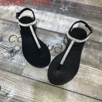 2023 stand summer fashion leather sandals women flat with diamond clip toe outer wear casual word procrastinates tide