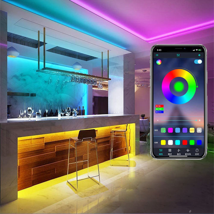 bluetooth-led-strip-lights-0-5-1-2-3-4-5m-5050-rgb-flexible-lamp-tape-usb-remote-application-control-room-decorative-lights-tv-background-light-with-24-function-keys-for-living-room-bedroom