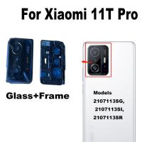 ของแท้ใหม่สำหรับ Xiaomi Mi 11T Pro 5G เลนส์กระจกกล้องมองหลังด้านหลังพร้อมปลอกคอกันสุนัขเลียกาวสติกเกอร์กาวชิ้นส่วนอะไหล่ทดแทน