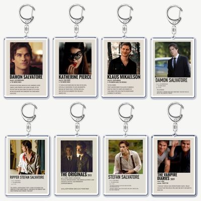 The Vampire Diaries TV Keychain for Accessories Bag Rectangle Pendant Key Chain Ring Damon Elena Stefan Keychains Jewelry Gift Key Chains