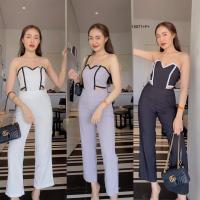 P15071 	จั้มสูทเกาะอกกุ้นลูกไม้ Lace strapless jumpsuit