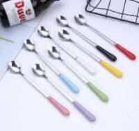 Ceramic handle stainless steel long ice spoon creative candy color mixing spoon Serving Utensils