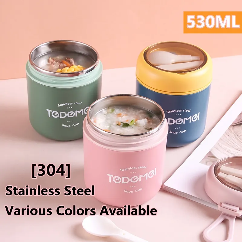 710ml Stainless Steel Lunch Box Drinking Cup With Spoon Food Therma
