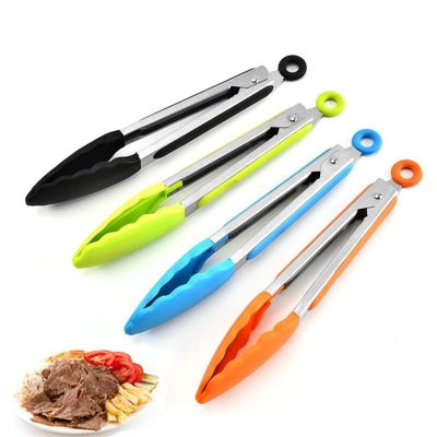 【jw】✹♤∏  Silicone Food Tongs Non-slip Clip Clamp BBQ Salad Tools Grill Accessories