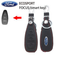 ปลอกกุญแจรีโมทรถฟอร์ด Ford Ecosport /Focus เคสหนังแท้หุ้มรีโมทรถยนต์กันรอย ซองหนังแท้กันกระแทก สีดำด้ายแดง งานหนังพรีเมี่ยมเกรดเอ