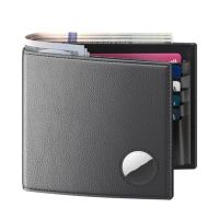 For Airtags Business Genuine Cow Leather Men Thin Wallet RFID Blocking Credit Bank Card Holder with ID Window Male Purse Black Card Holders