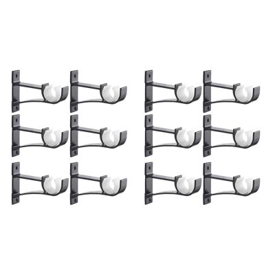 Single Curtain Rod Brackets for Drapery Rod Aluminum Alloy Heavy Duty Curtain Rod Holders (Black) 12Pcs