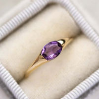 [COD]WISH แฟชั่นใหม่ยุโรปและอเมริกาชุบ 14k แหวนอเมทิสต์ธรรมชาติสีทองแหวนผู้หญิงที่หรูหราและประณีต