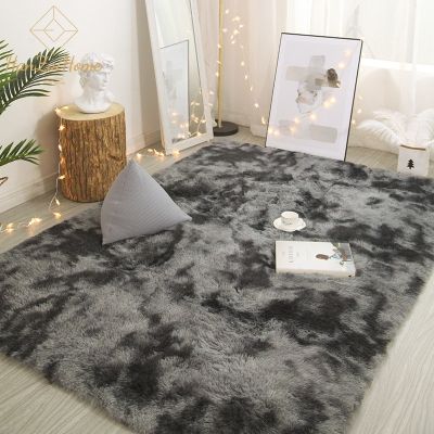 High Quality Furry Fluffy Shaggy Anti Slip Cat Rug Nordic Tie-Dyed Car Plush Living Room Coffee Table Bedroom Internet Celebrity Bedside Blanket Floor Mat Household