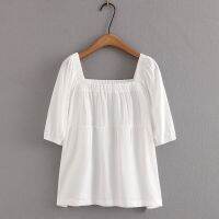 【มีไซส์ใหญ่】Plus Size XL-4XL Womens Square Neck Summer Blouses Ladies Solid Color Elegant Female Tops