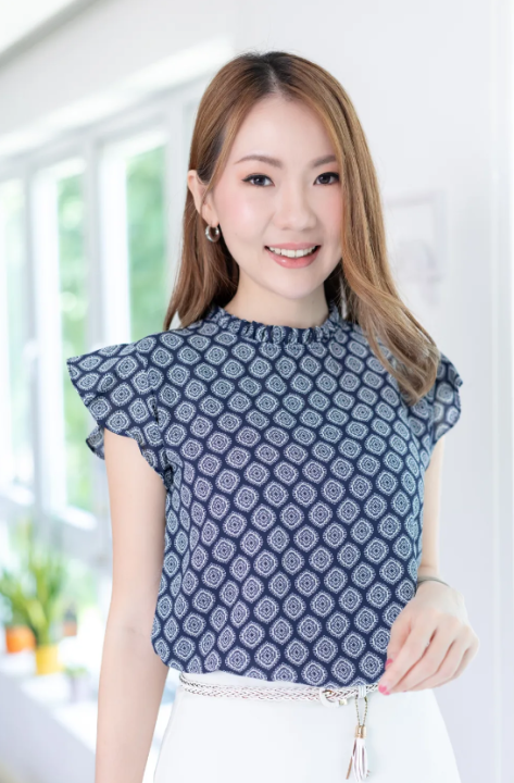 narinari-mt2711-ruff-collar-frill-sleeve-blouse-เสื้อแขนกุดแต่งระบายแขน