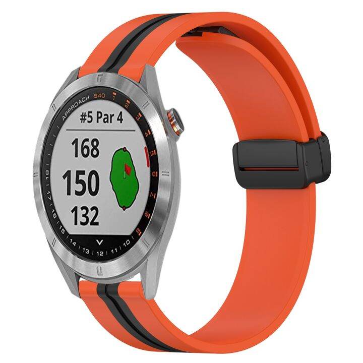 สายนาฬิกาข้อมือซิลิโคนกระดุมแม่เหล็กพับได้20มม-สำหรับ-s40-garmin-สีส้ม-สีดำ