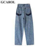 【YD】 GCAROL 2023 Elastic Waist Straight Denim Jeans Cotton 2 Pockets Fashion Classic Streetwear Draped Pants