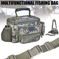 FAX 4.8L Camouflage Fishing Bag Sea Fishing Tackle Shoulder Bag For Hiking Travel With Waist Belts &amp; Adjustable Outdoor Carryall Bag Water Resistant Oxford Cloth Crossbody Bag For Fishing Accessories