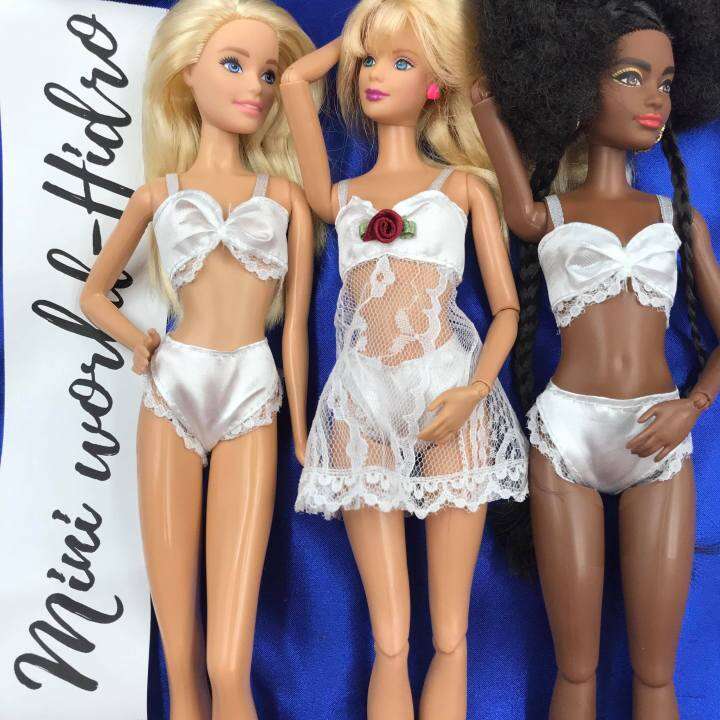 Combo 3pcs đồ ngủ bikini bra áo quần lót ren 3món dùng cho búp bê Barbie  fashionistas, Barbie model muse 