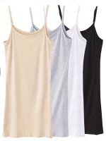 geegostudio 4 Sets Simple Solid Pajama Dresses, Casual Comfy Scoop Neck Slip Sleep Dress, Womens Sleepwear &amp; Dresses