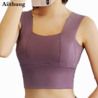 Aiithuug Longline Sports Bra Tank Top Medium Support Padded Sports Bra for Women Wirefree Fitness Running Crop Tops Workout Bra