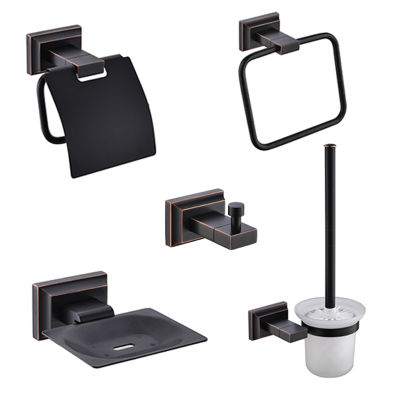 Zinc Bathroom Accessories Black Towel Hanger Towel Ring Bathrobe Hook Wall Mounted Brush Toilet Paper Holder Soap Basket Plate