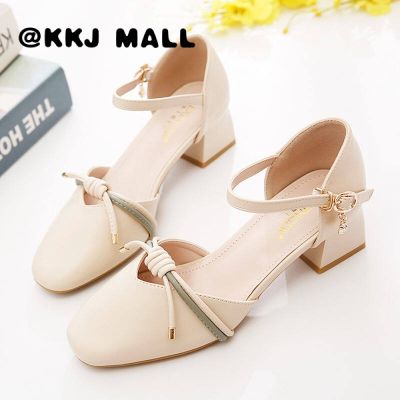 KKJ MALL Womens Shoes 2022 Summer New Style Wild Thick Heel Square Toe Shoes Korean Fashion Student Sandals
