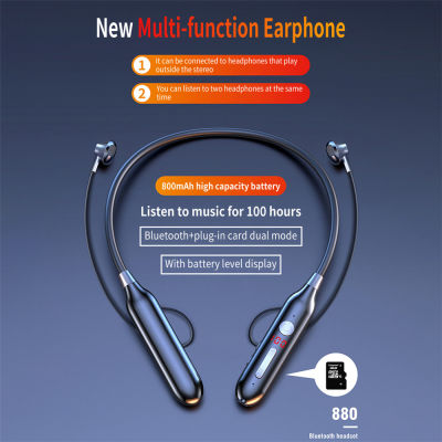 100 Hours Endurance Bluetooth5.0 Headphones Stereo Bass Wireless Headphone Neckband Power LED Display Headset TF Card