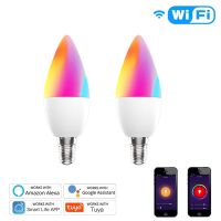 2 Tuya หลอดไฟ Led อัจฉริยะ E14หลอด Rgb หรี่แสงได้5W Ac100-265v ทำงานร่วมกับ Google Assistant Alexa สำหรับชีวิตสมาร์ท