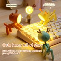 Mini Cute Pet LED Night Light Kawaii Cartoon Dog Deer Folding Table Lamp Kids Bedroom Bedside Lamp Home Decoration Ins Kids Gift