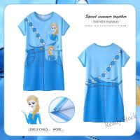 【Ready Stock】 ◙✗✿ C22 Girls Nightdress Summer Short-Sleeved Thin Style Childrens Pajamas Middle Big Children Cartoon Homewear