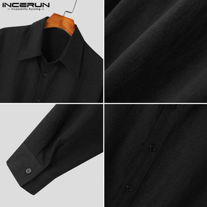 incerun-เสื้อครอปเนื้อแขนยาวสำหรับผู้ชายเสื้อทรงหลวมสวมใส่สบาย-สไตล์เกาหลี