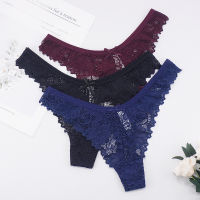 3PcsLot Plus Size S-4XL Lingerie Femme Underwear Women Sexy G String Thong Lace Hollow with Bow Panties Solid Color