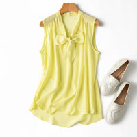 Sales!!! Womens 100 Real Natural Mulberry Silk Yellow Tie Bow Neck Top Blouse sleeveless Shirt Vest M136