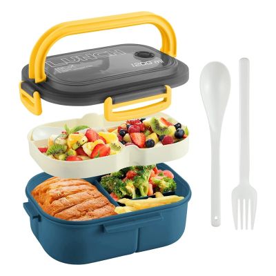Bento Box Adult Lunch Box, 1200ML Double Layer Lunch Box with Spoon &amp; Fork High Capacity Food Containers, Leakproof