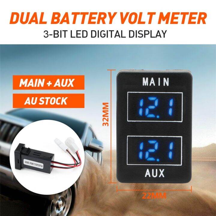 32x22mm Black AUX Main Car Dual Battery Volt Meter 12V24V for Toyota
