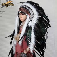 high indian Feather headdress replica made headpiece black feather costumes halloween party costume supply